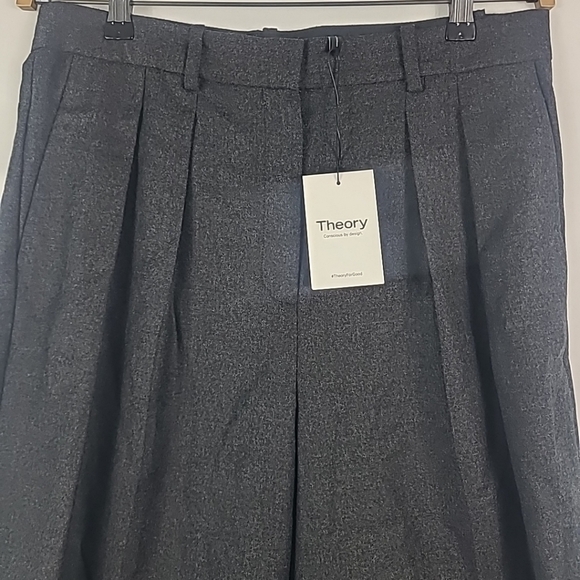 NWT Theory Women's Wool DBL Pleated Dress Pants Charcoal Grey Sz 10 - Picture 2 of 8